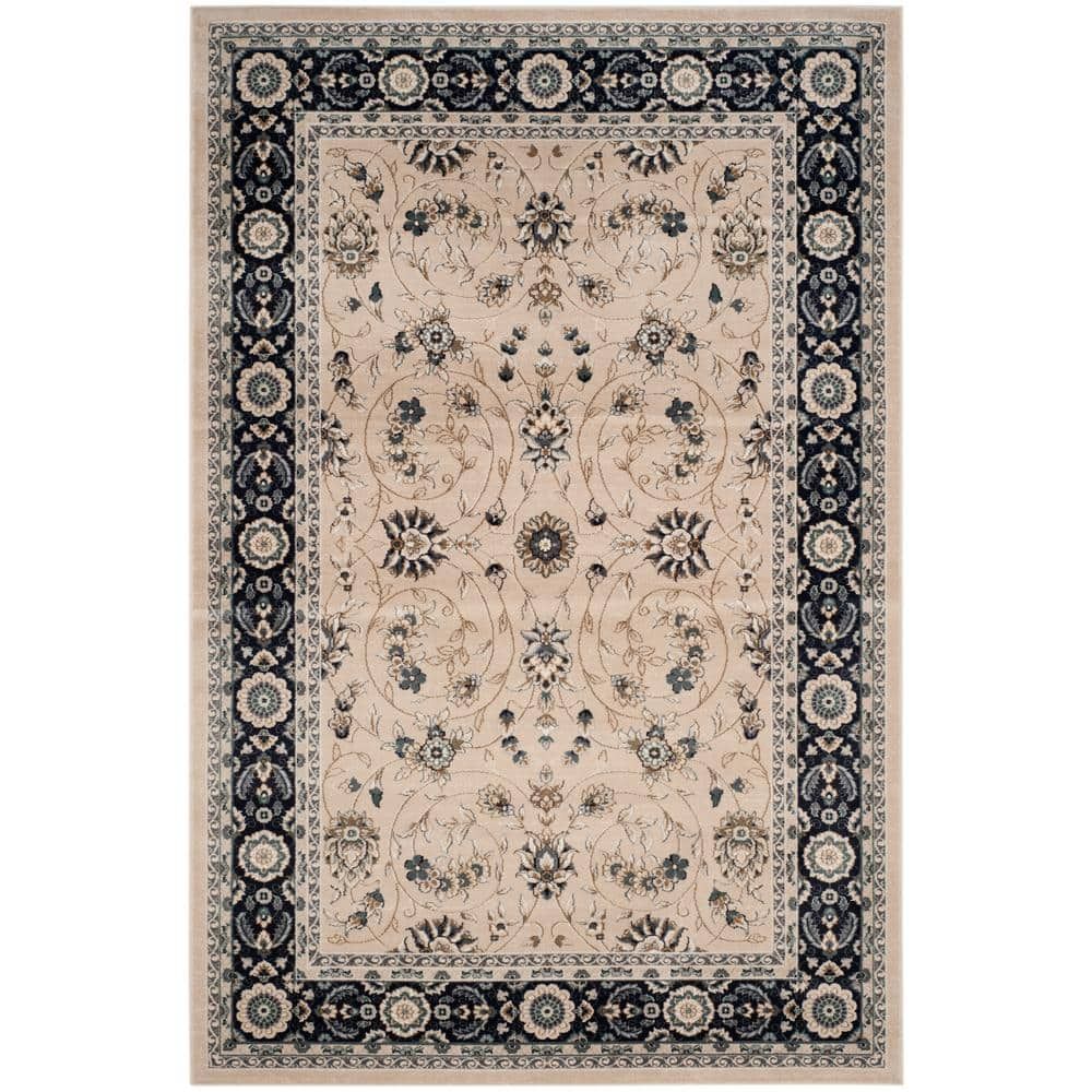 Light Beige and Anthracite 9' x 12' Synthetic Easy Care Area Rug