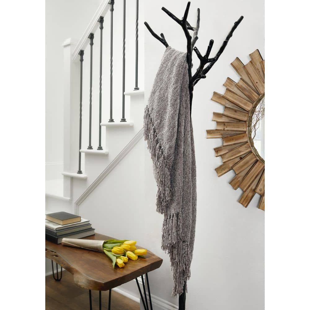Tamish Gray Knotted Fringe Polyester Throw Blanket Set of 3