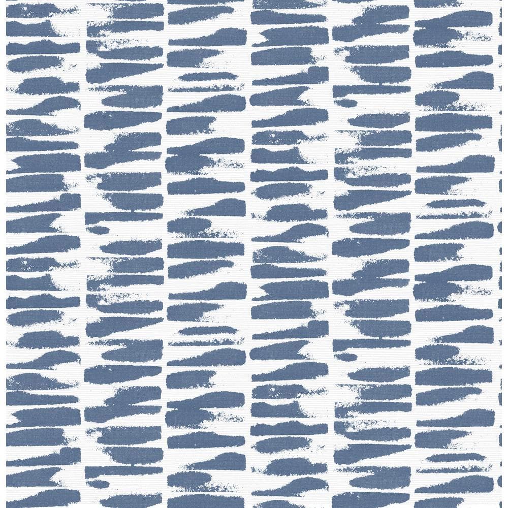 Indigo and White Abstract Stripe Non-Woven Wallpaper