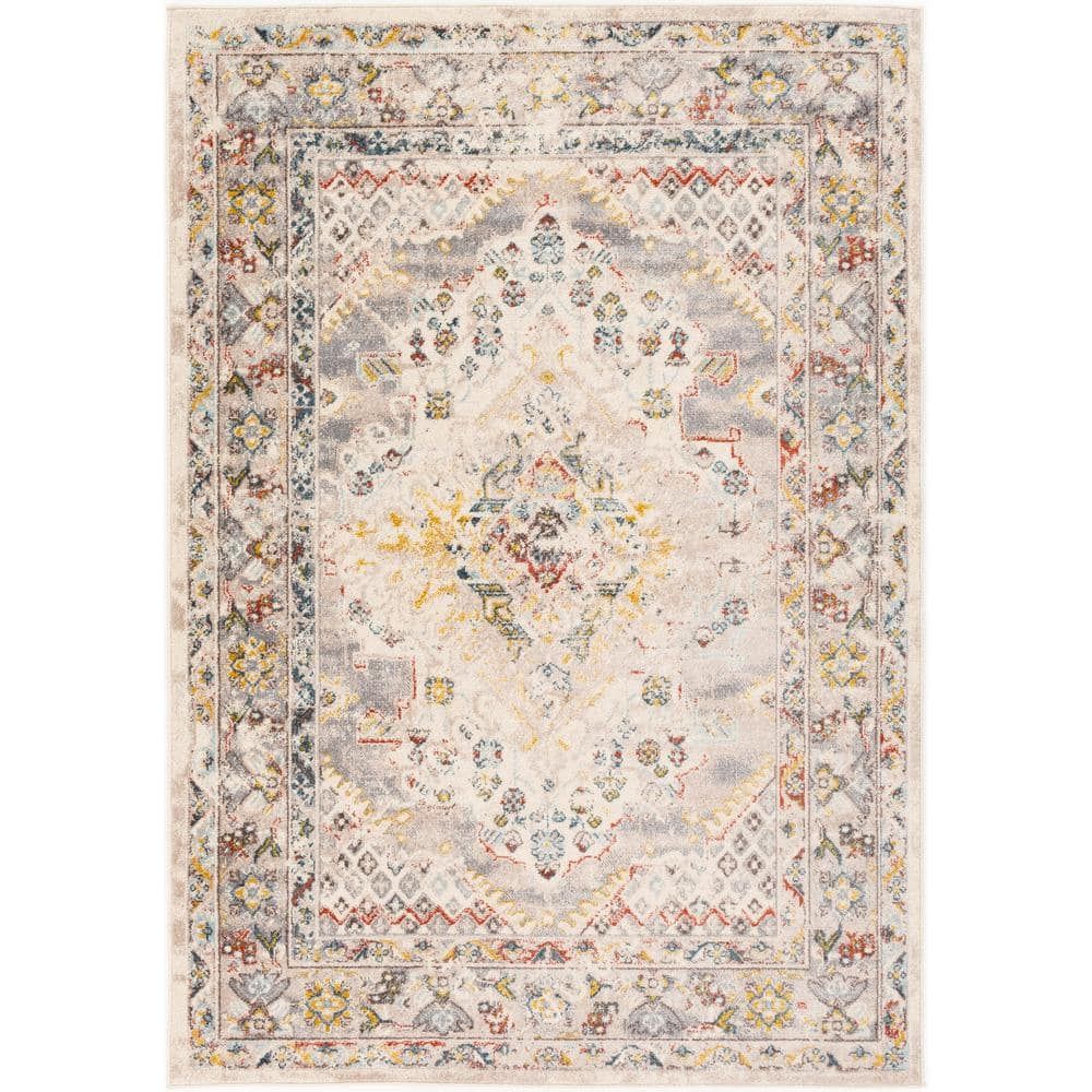 Taupe and Multicolor Synthetic Oriental Medallion Area Rug