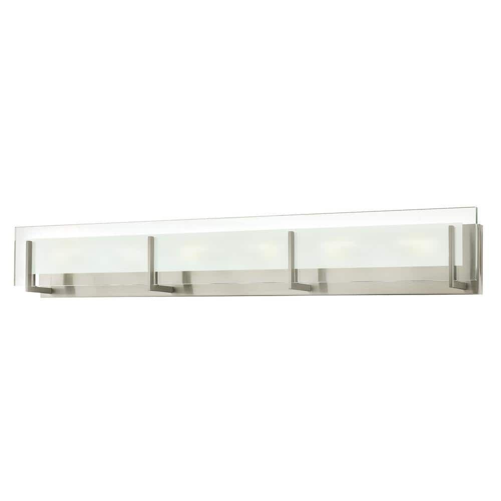 Latitude Sleek 6-Light Brushed Nickel Outdoor Bath Bar with Clear Etched Glass