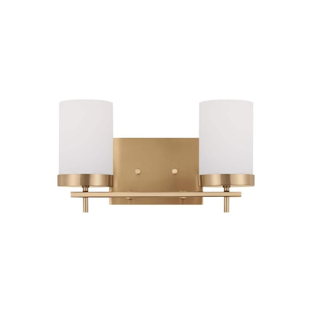 Zire Elegant 2-Light Vanity Fixture in Satin Brass with Etched Glass