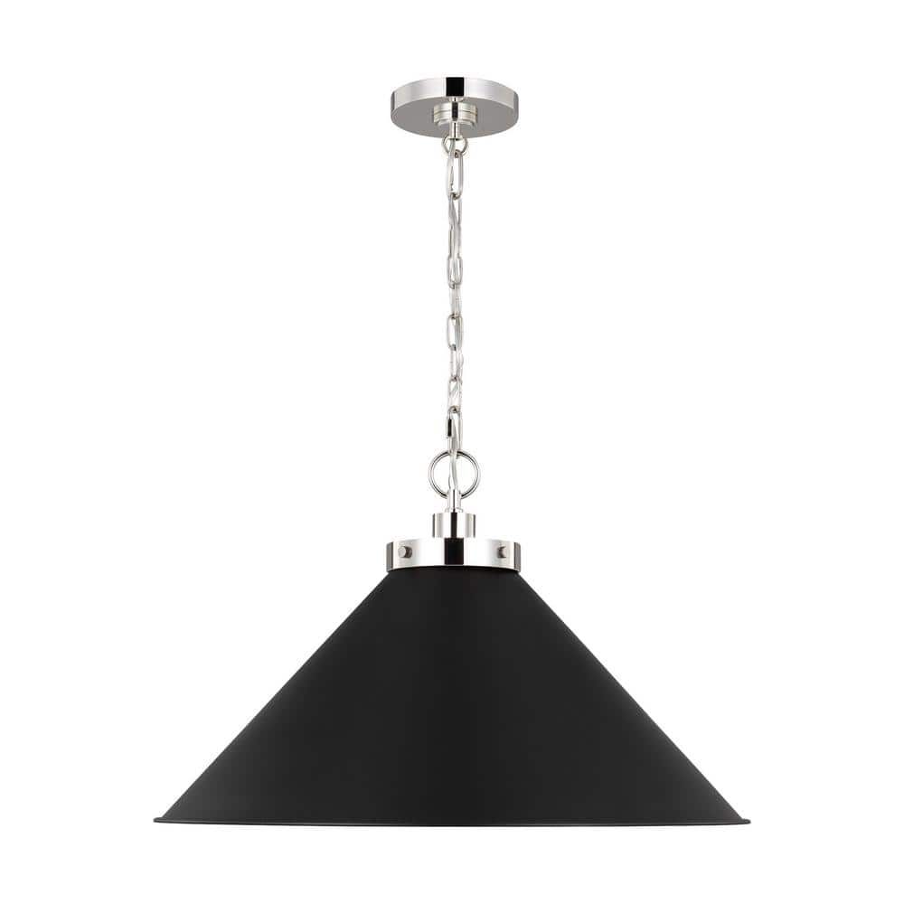 Midnight Black and Polished Nickel Cone Pendant Light