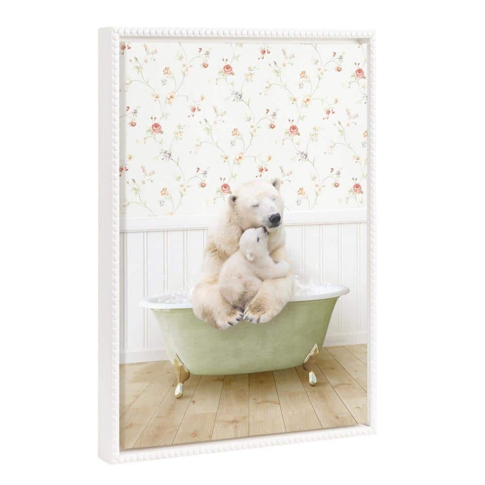 Mother and Baby Polar Bear in Green Bathtub Canvas Print