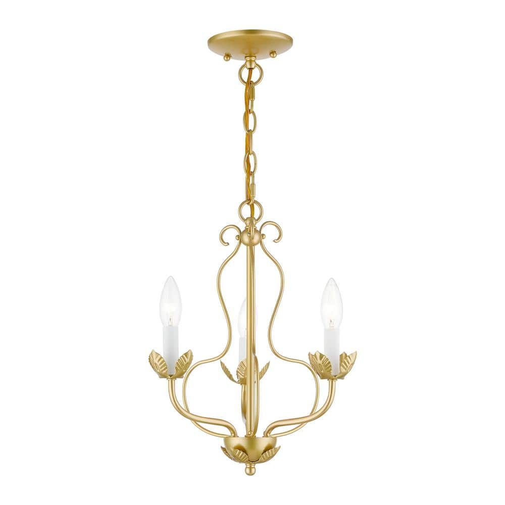 Mini Brass 3-Light Candle Chandelier in Soft Gold