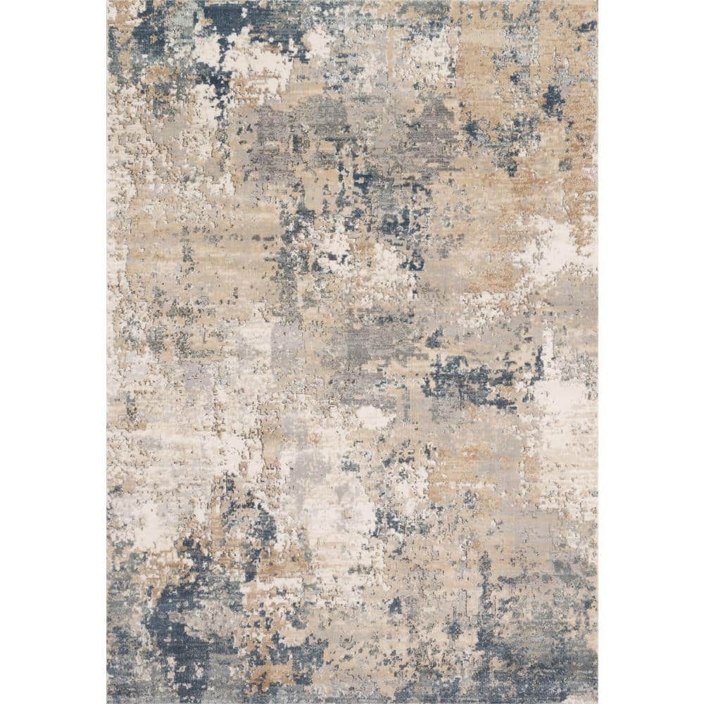 Large Blue and Beige Abstract Reversible Synthetic Rug