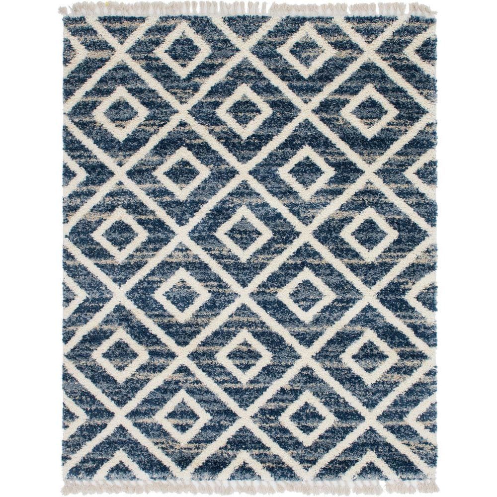 Blue Geometric Braided Shag 8' x 10' Synthetic Rug