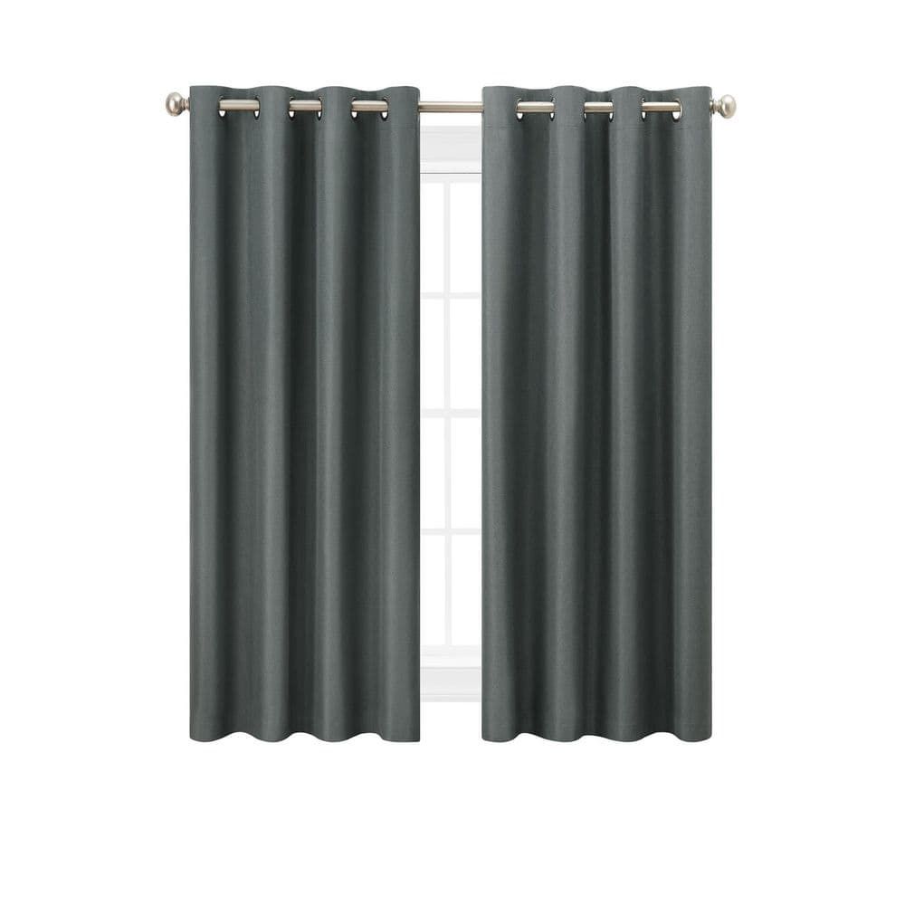Charcoal Gray Thermal Blackout Grommet Window Curtain Panels