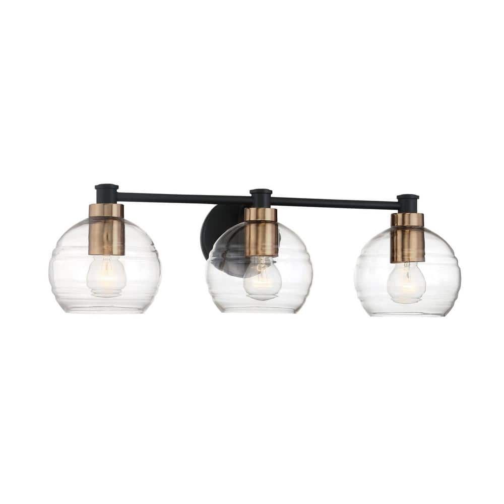 Sand Coal and Brushed Brass 3-Light Bath Vanity with Clear Glass