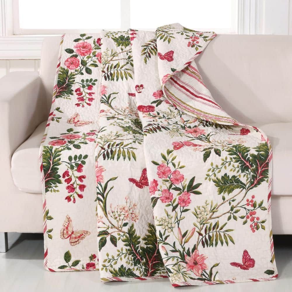 Butterflies Multicolor Quilted Cotton Botanical Throw Blanket