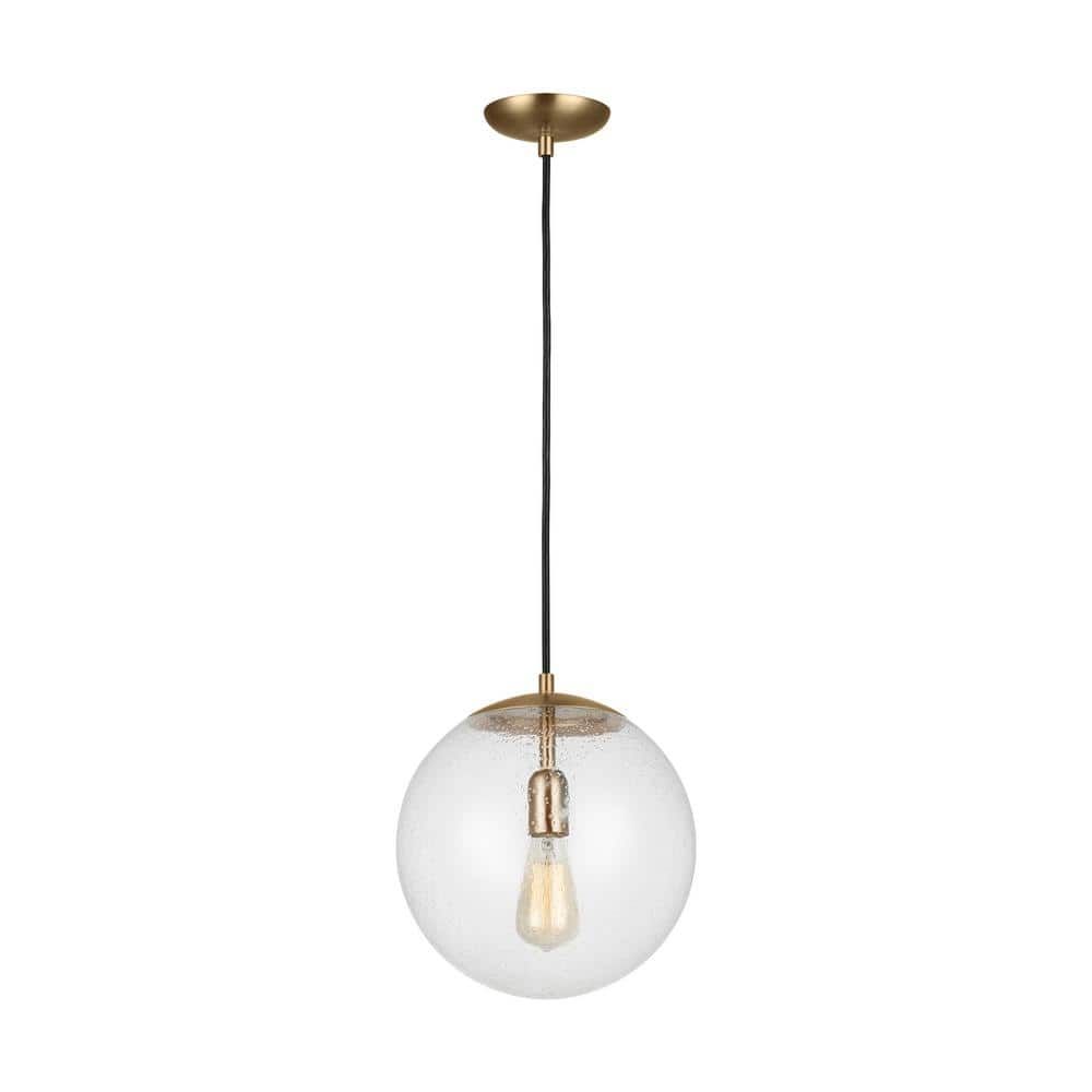 Satin Brass Globe Pendant with Clear Seeded Glass Shade