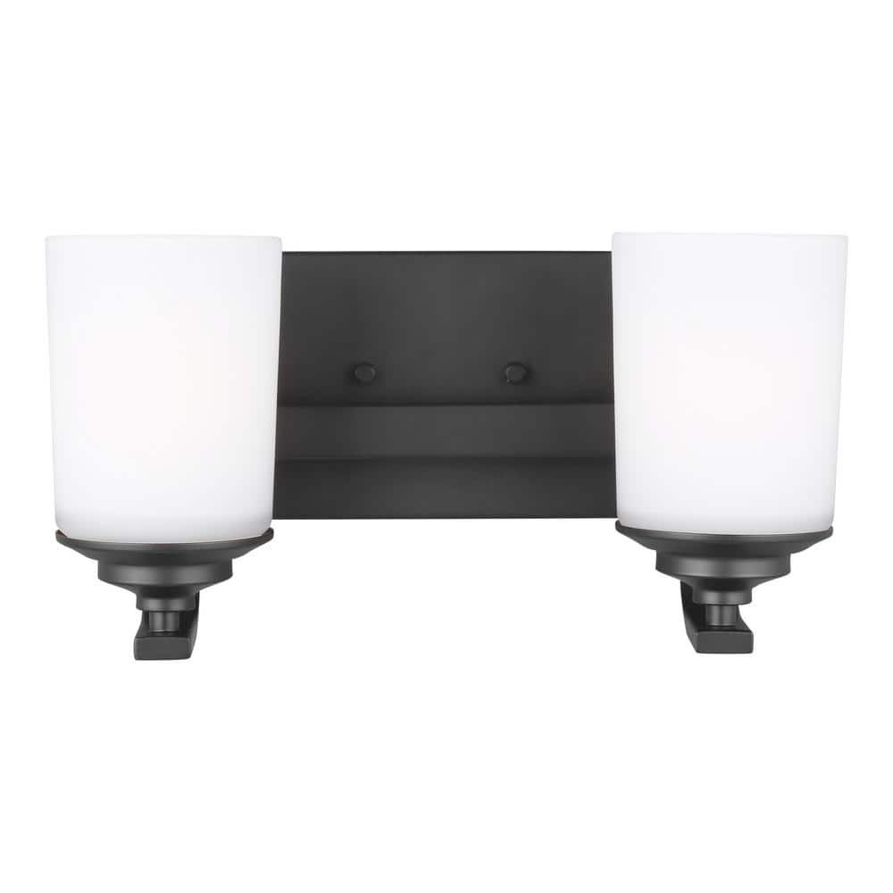 Midnight Black 2-Light Vanity Wall Sconce with Etched White Glass