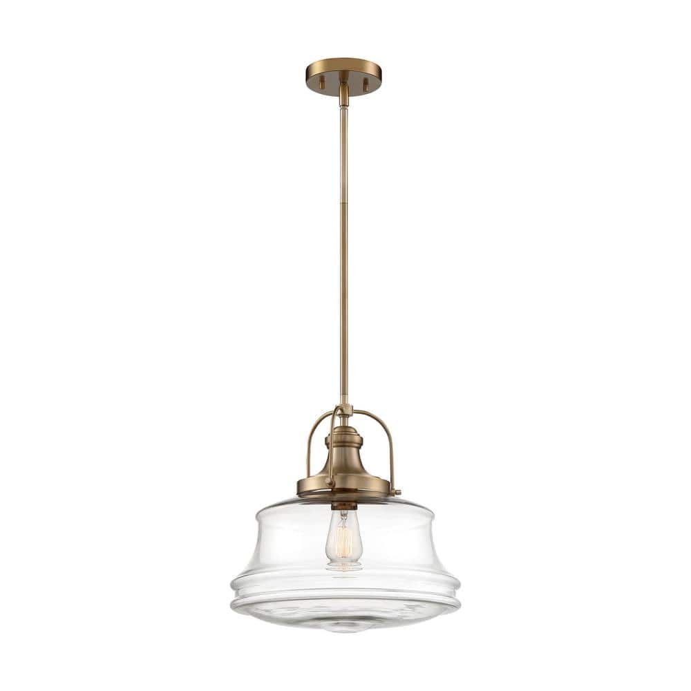 Basel 14'' Clear Glass Globe Pendant in Burnished Brass