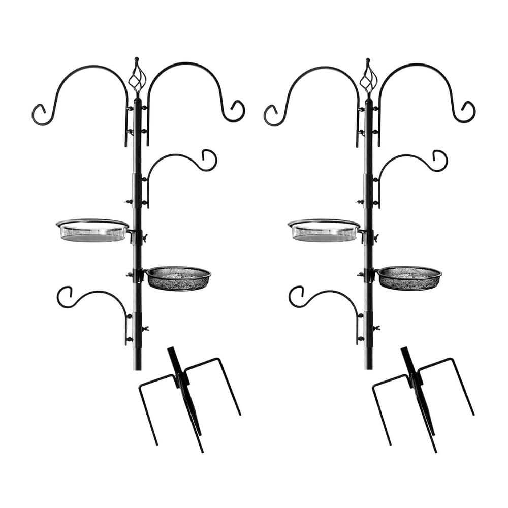 Black Metal Deluxe Bird Feeding Station Kit with Bird Bath and Hooks