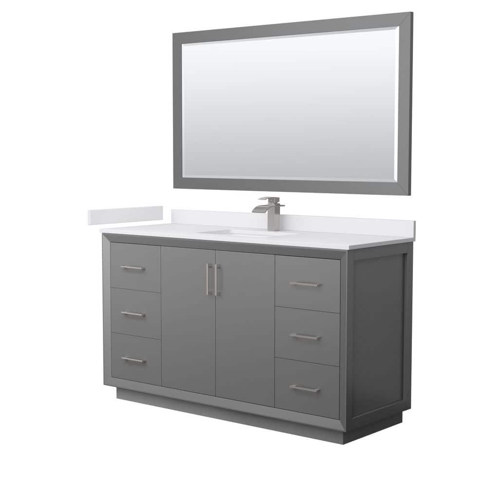 Strada 60" Dark Gray Single Bathroom Vanity with White Marble Countertop