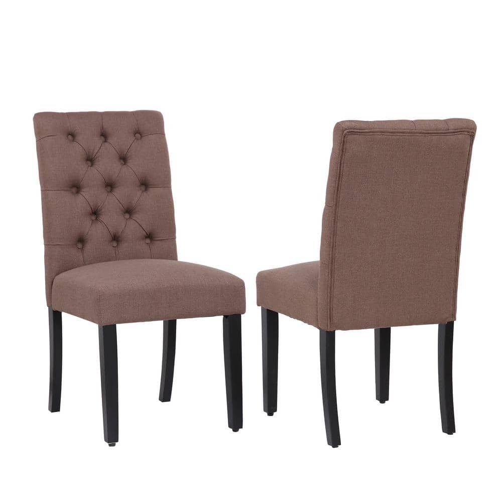 High Parsons Brown Linen Upholstered Side Chair with Button Tufted Backrest