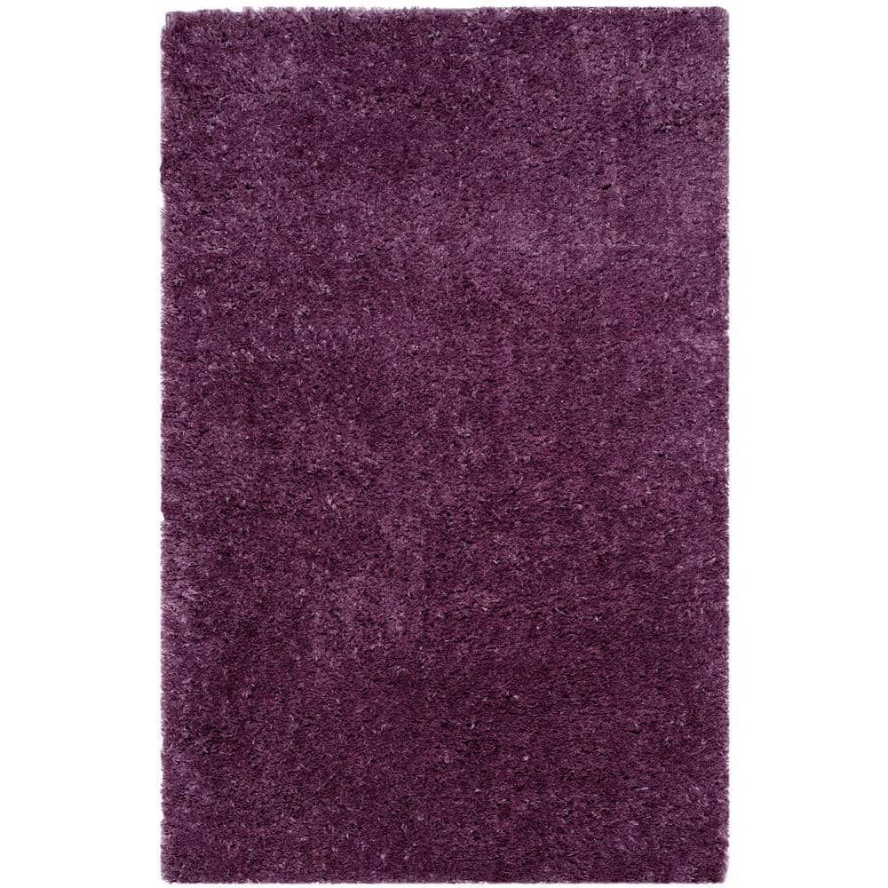 Purple Rectangular Shag Synthetic Area Rug 3' x 5'