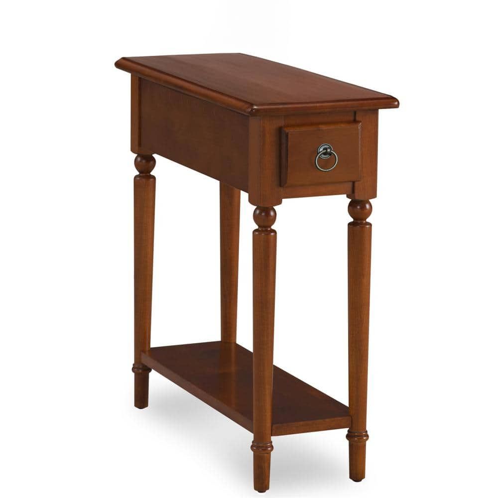 Coastal Pecan Silky Finish Narrow Chairside Table with Storage