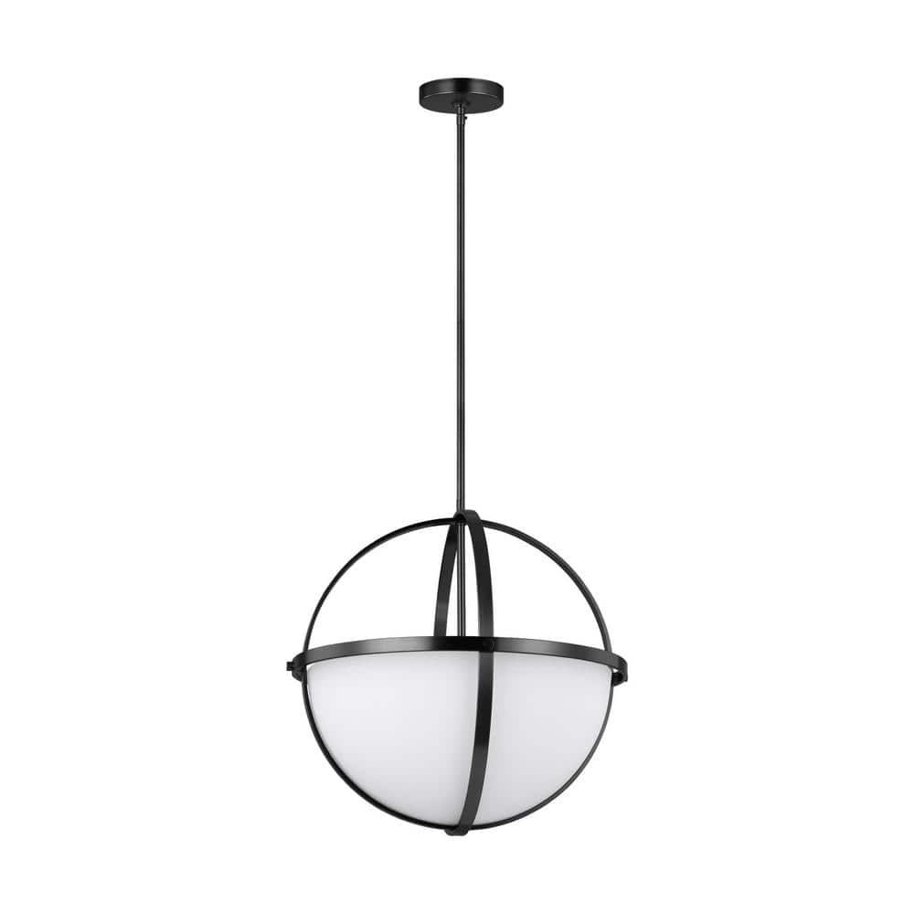 Alturas Contemporary Midnight Black 3-Light Globe Pendant with Etched Glass