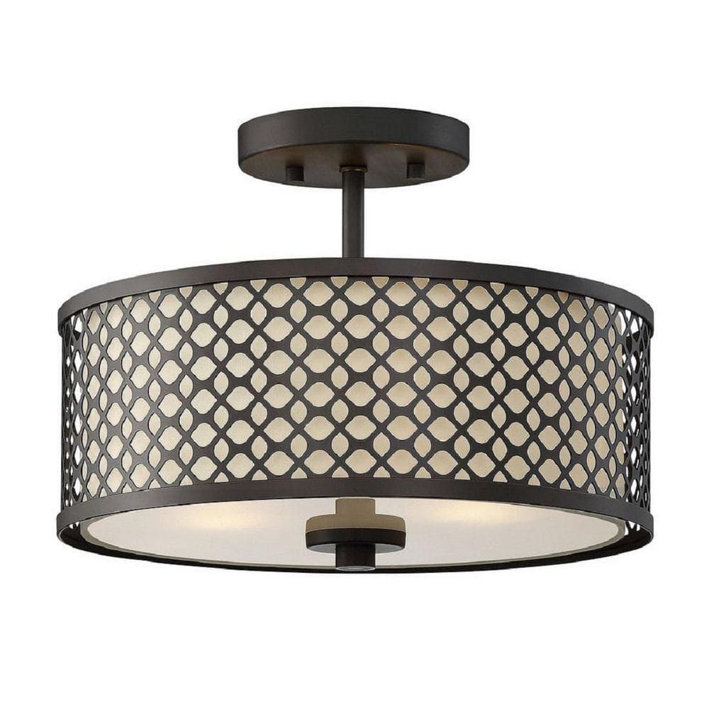 Elegant 13" Oil Rubbed Bronze Drum Ceiling Light with Cream Fabric Shade