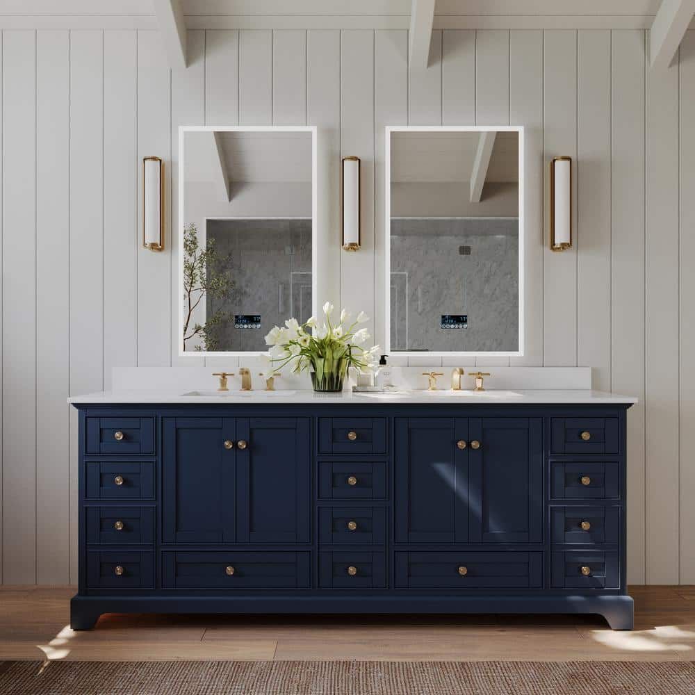 Audrey 84'' Heritage Blue Double Vanity with Calacatta Quartz Top