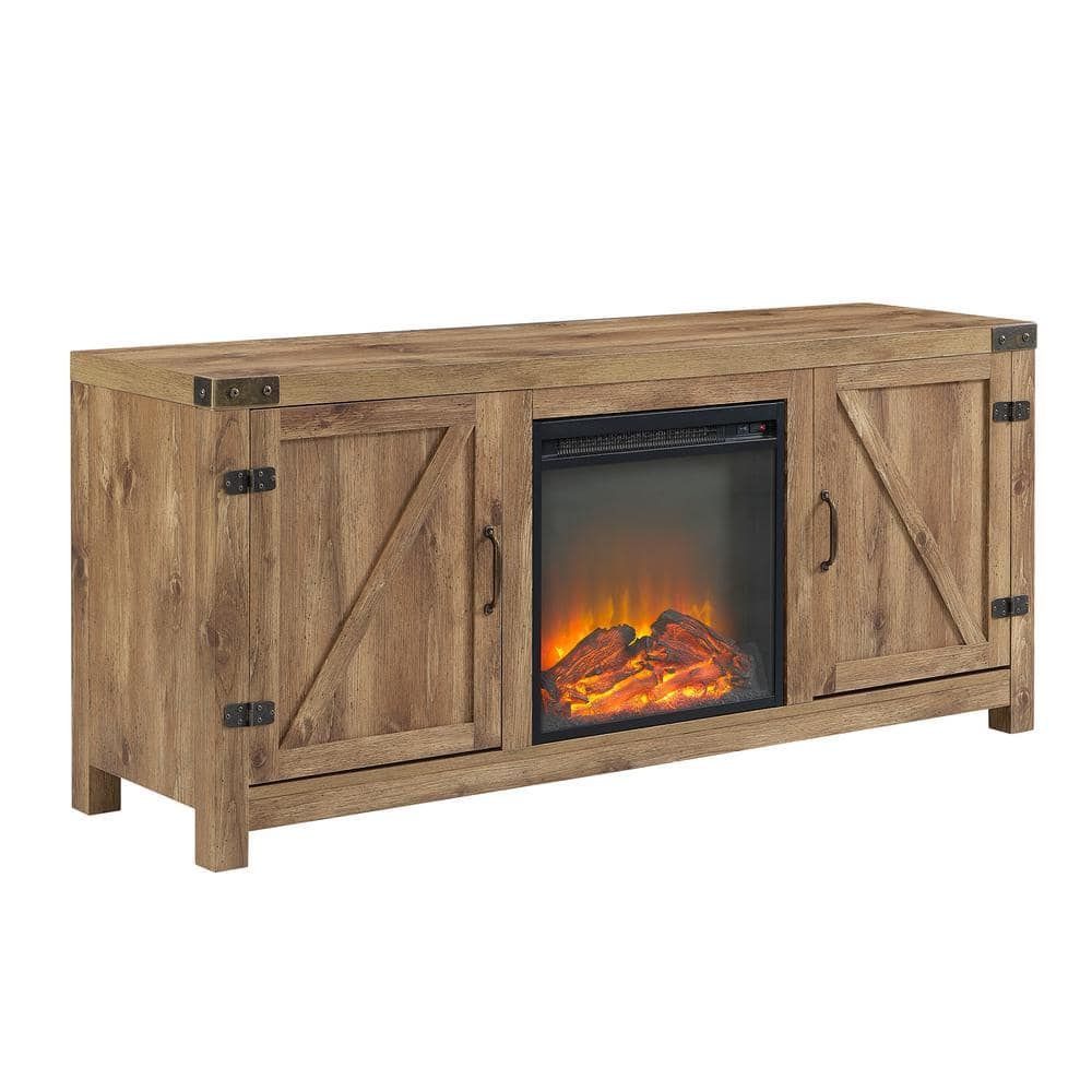 Barnwood 58" Rustic Fireplace TV Stand with Cabinet