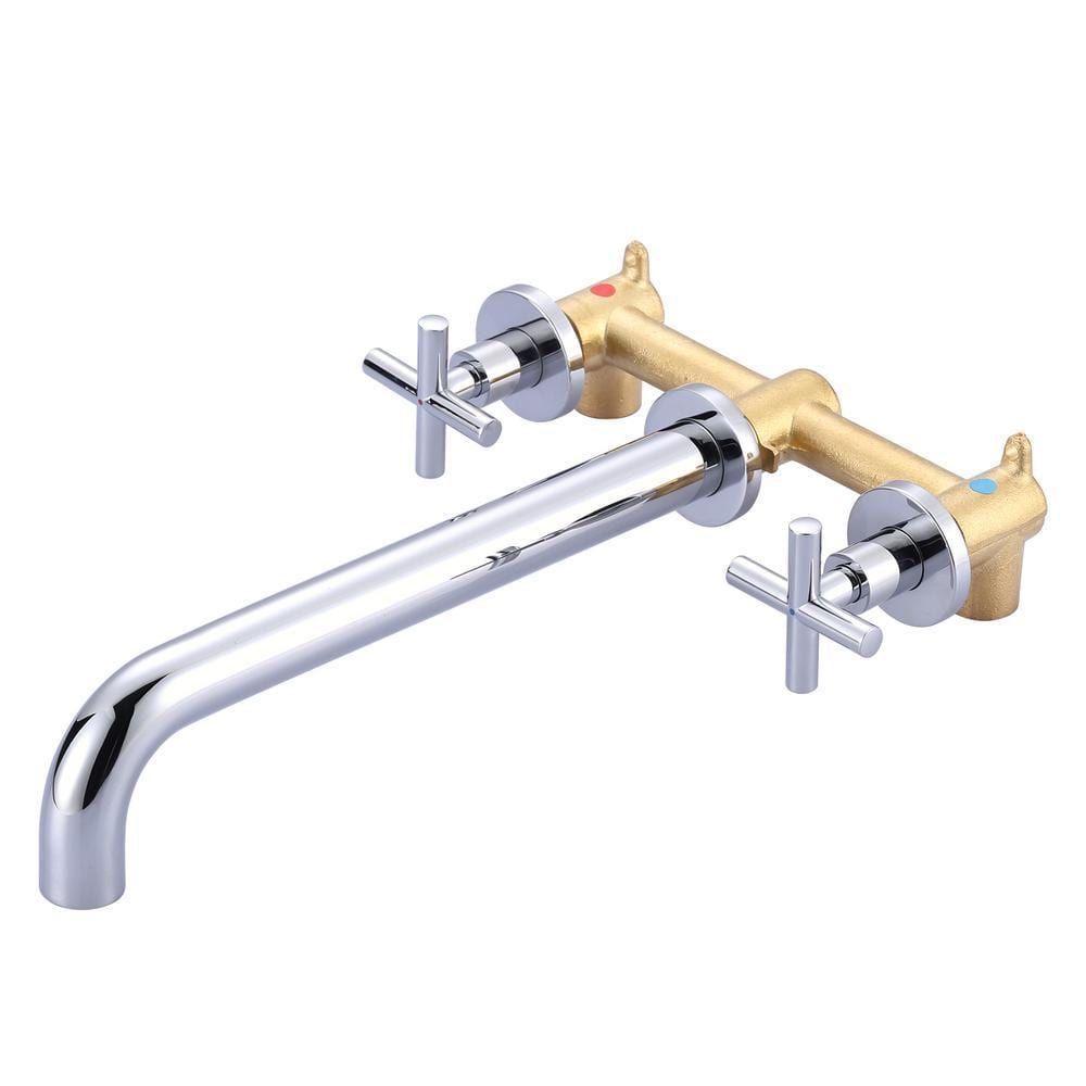 Chrome Wall-Mounted Double Handle Tub Faucet with Brass