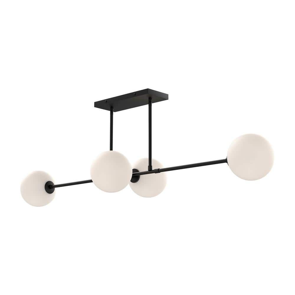 Cassia Mid-Century Modern Matte Black 48" Island Pendant with Opal Glass