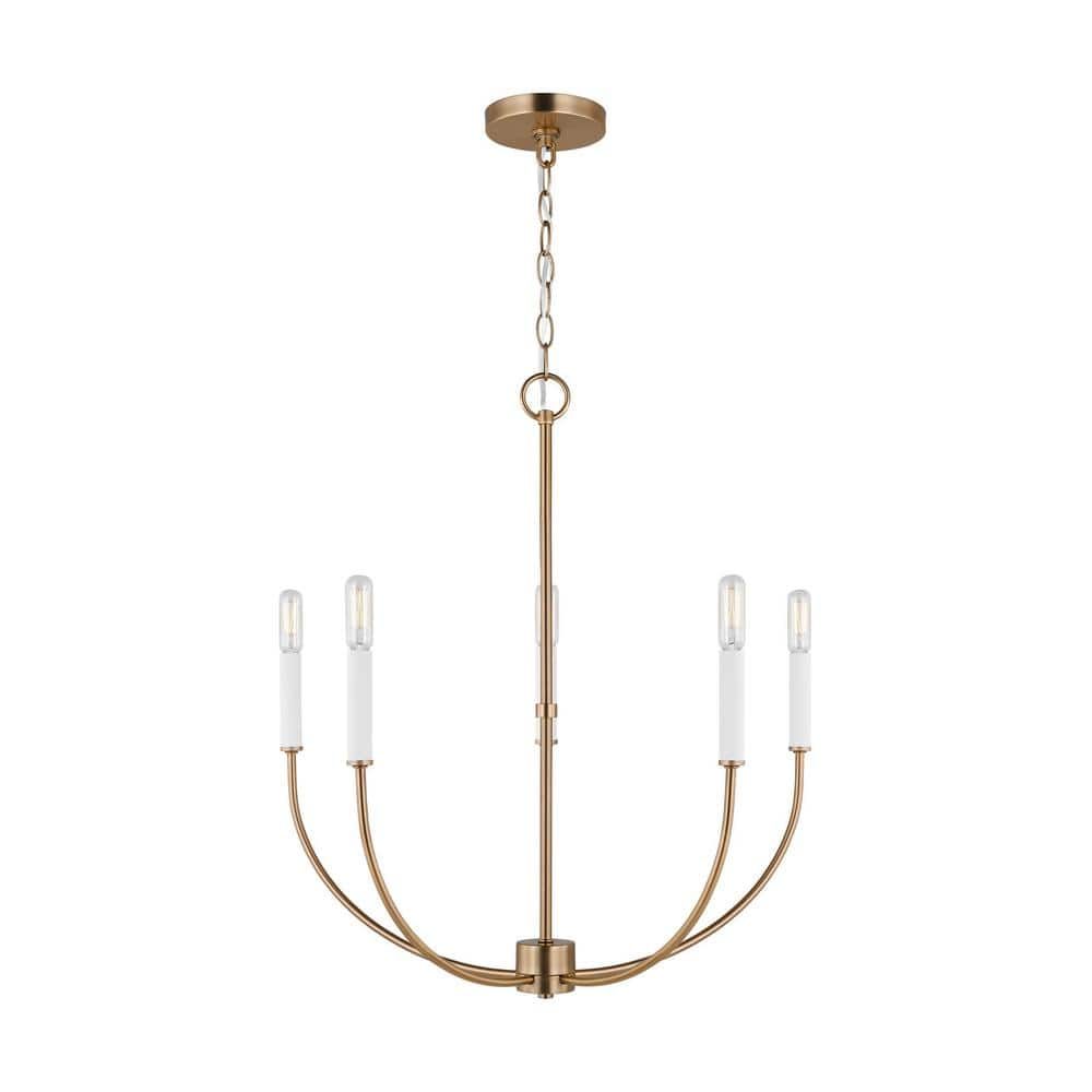 Elegant Satin Brass 5-Light Chandelier with Clear Silver Accents