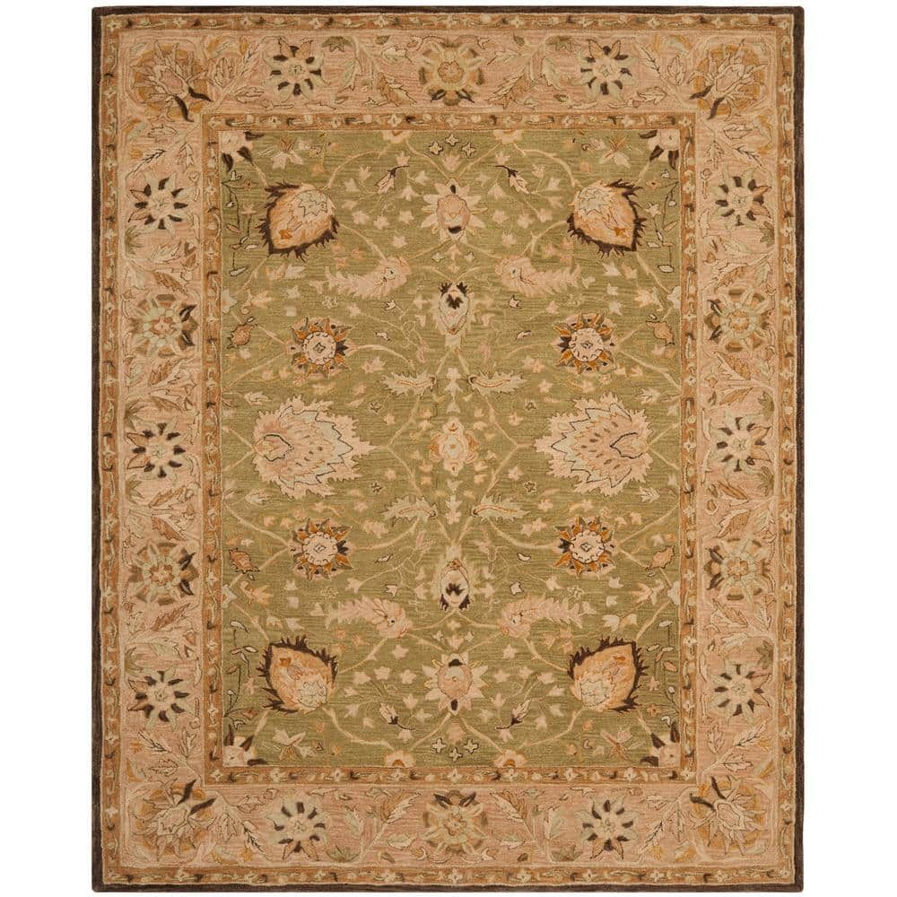 Sage and Beige Hand-Tufted Wool Area Rug, 8' x 10', Reversible Design