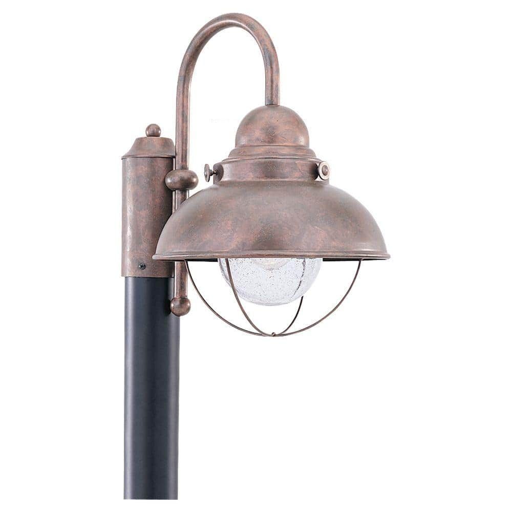 Weathered Copper Outdoor Post Lantern with Clear Seeded Glass Shade