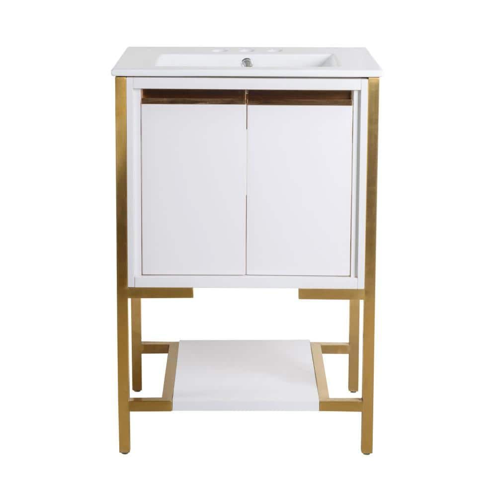 Marseille 24" White and Gold Freestanding Bathroom Vanity