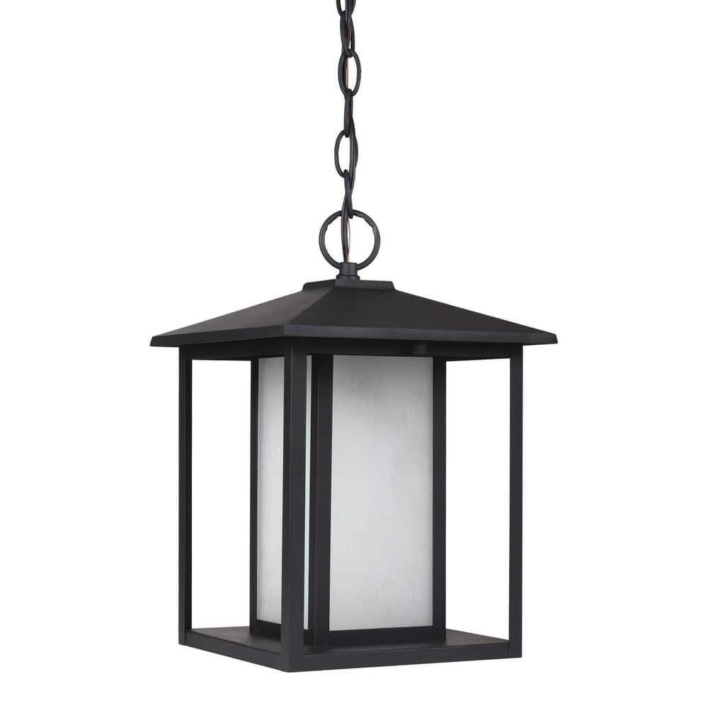 Hunnington Black LED Outdoor Pendant with Clear Seeded Glass