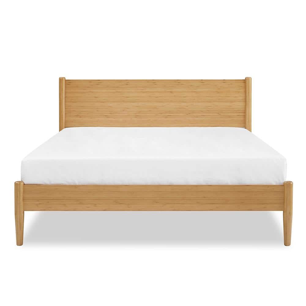 Caramelized Bamboo King Platform Bed with Upholstered Headboard