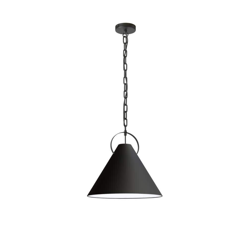 Matte Black 16" Contemporary Drum Pendant with White Shade