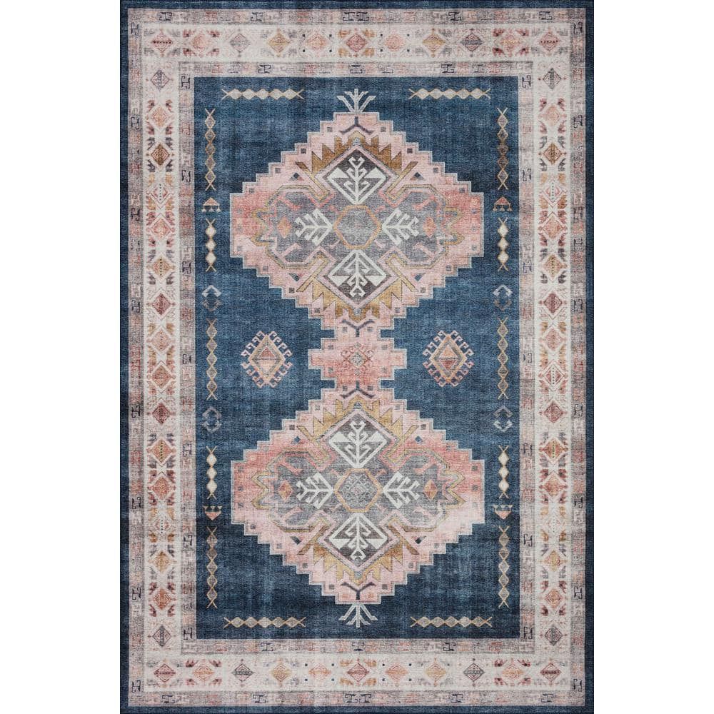 Denim Blush Medallion 27"x45" Stain-Resistant Synthetic Rug