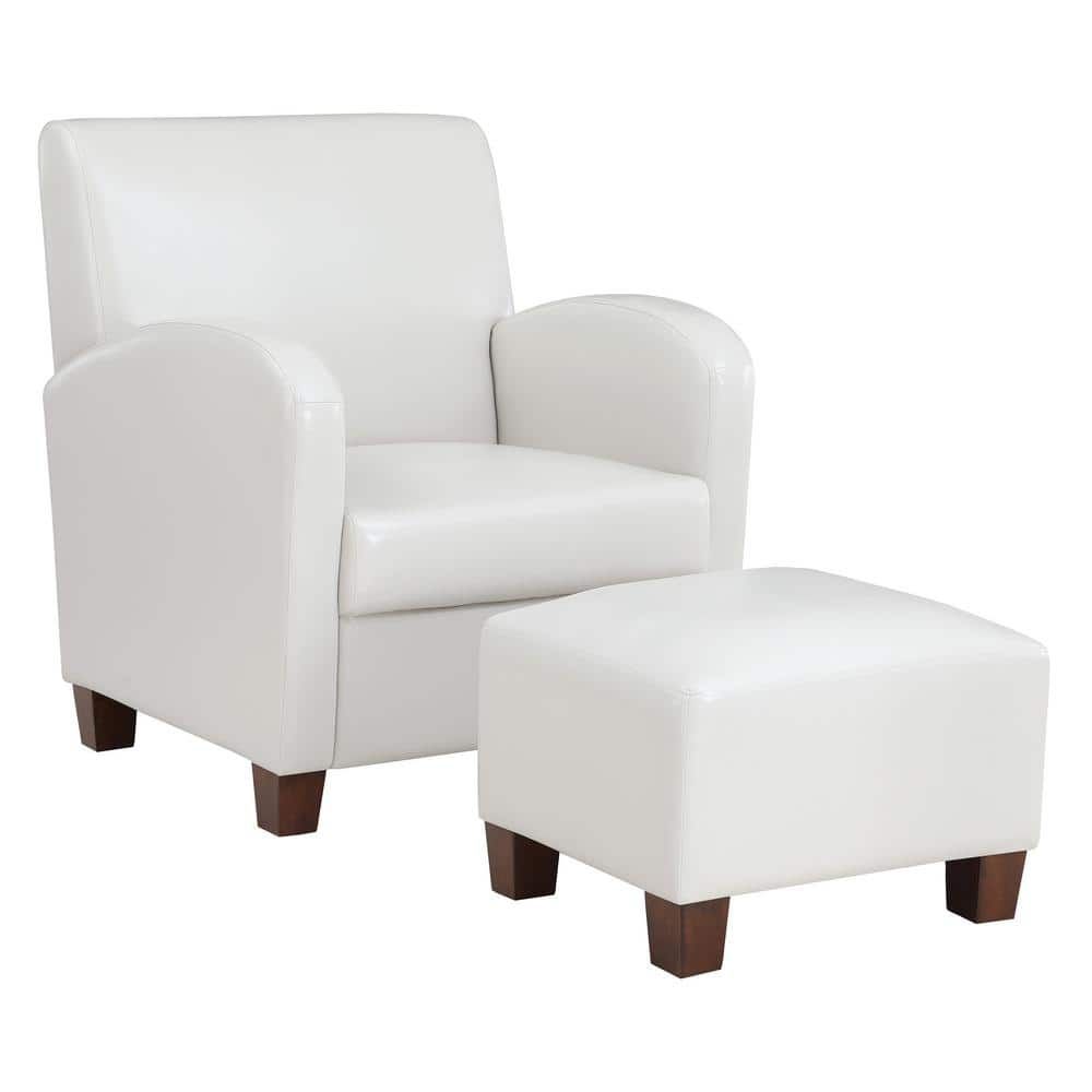 Cream Faux Leather Accent Chair with Matching Ottoman