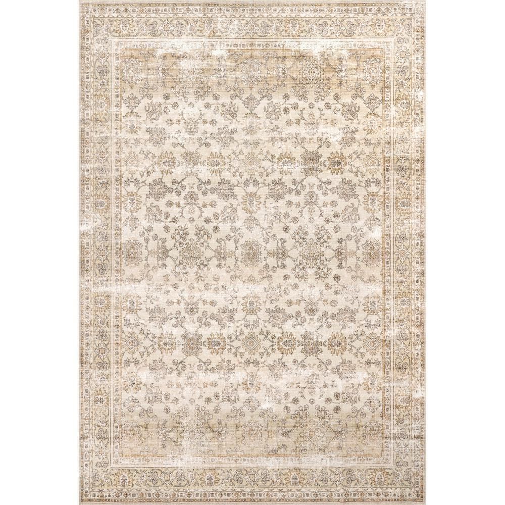 Gray Floral Synthetic Rectangular Washable Area Rug 4' x 6'