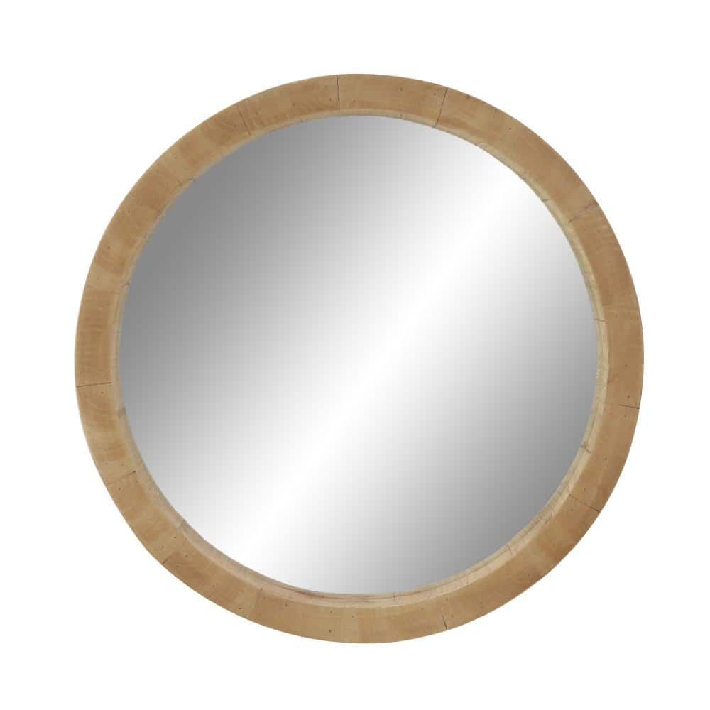 24" Round Natural Brown Wood Wall Mirror