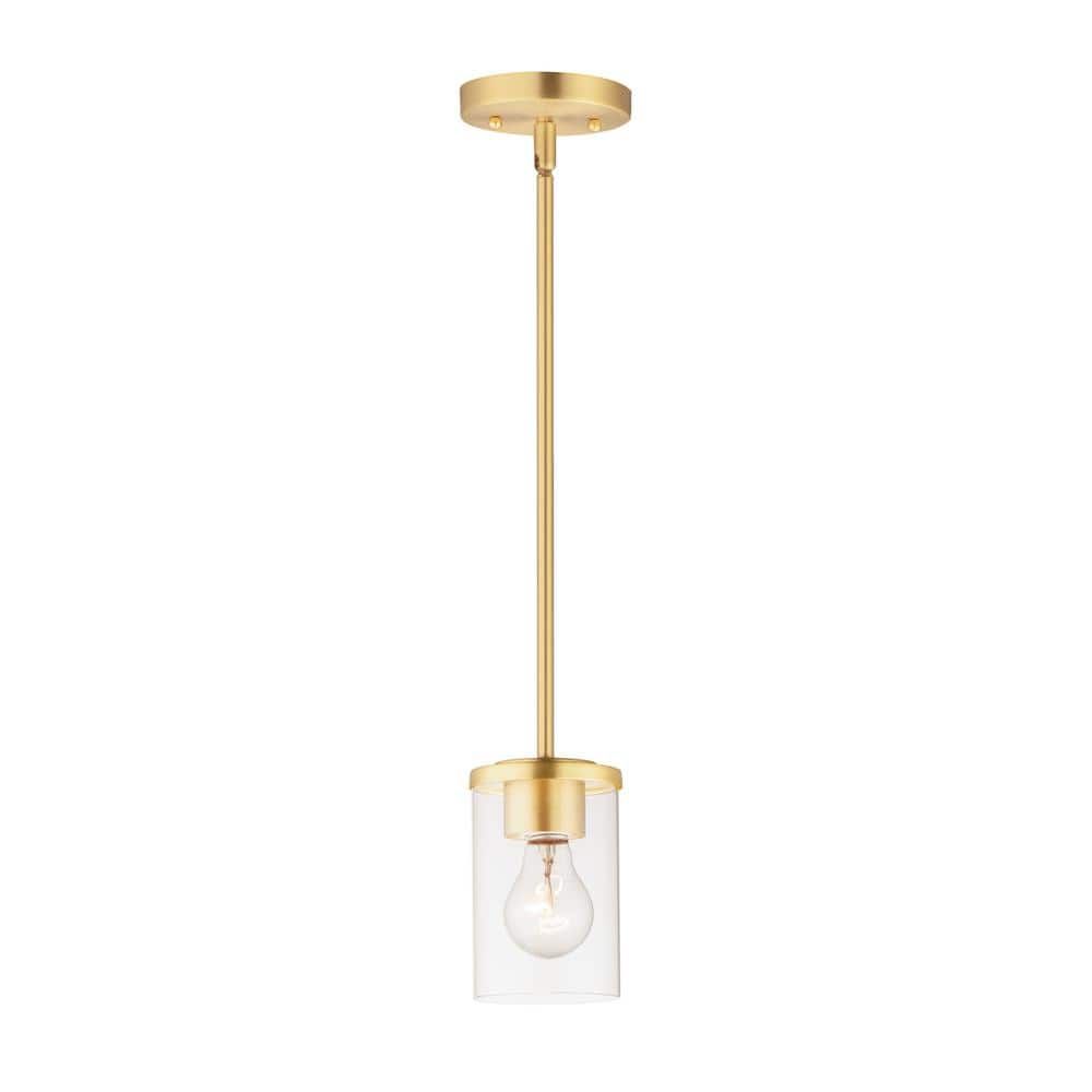 Corona 5" Mini Pendant in Satin Brass with Glass Accent