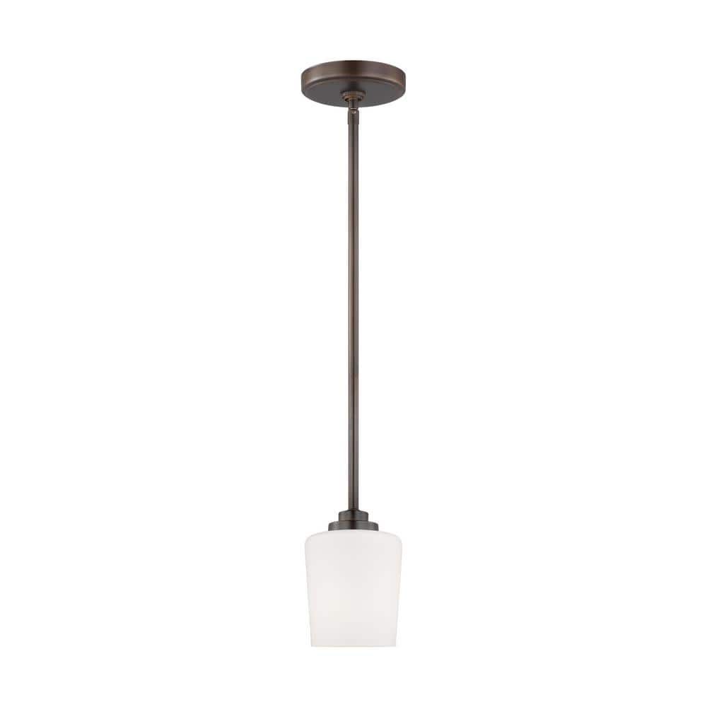 Windom Transitional Bronze Mini-Pendant with Etched Opal Glass