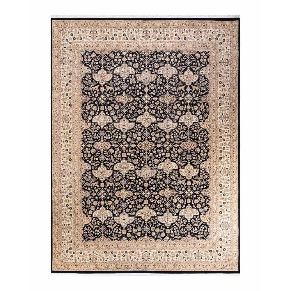 Hand-Knotted Black Wool Oriental 9' x 12' Area Rug