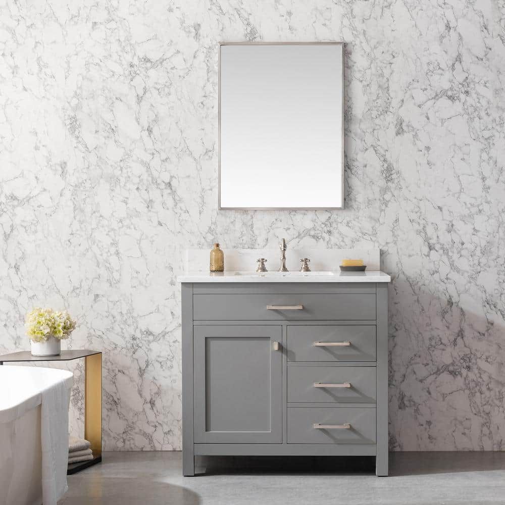 Jasper 36'' Gray Freestanding Bathroom Vanity with Carrara Top