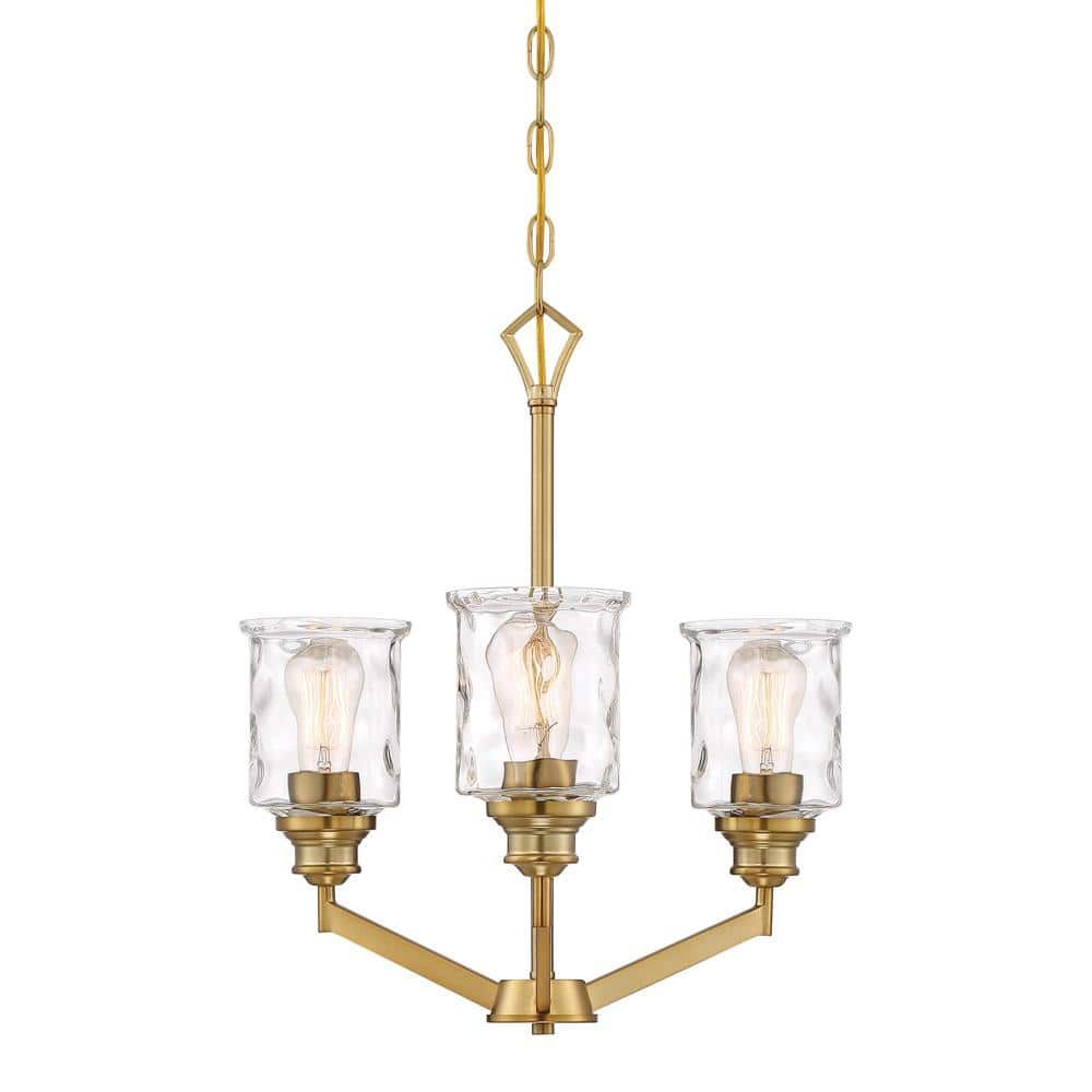 Drake Brushed Gold Mini Three Light Chandelier