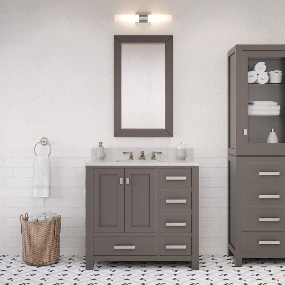 Gray 36'' Freestanding Single Sink Bathroom Vanity with Marble Top