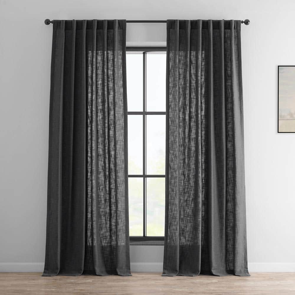 Slate Gray Faux Linen Light-Filtering Window Panel, 50" x 84"