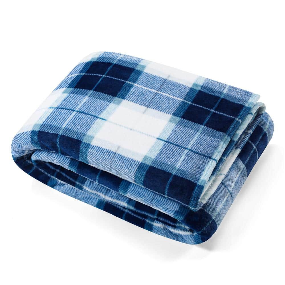 Northsail Plaid Blue Plush Fleece Full/Queen Blanket