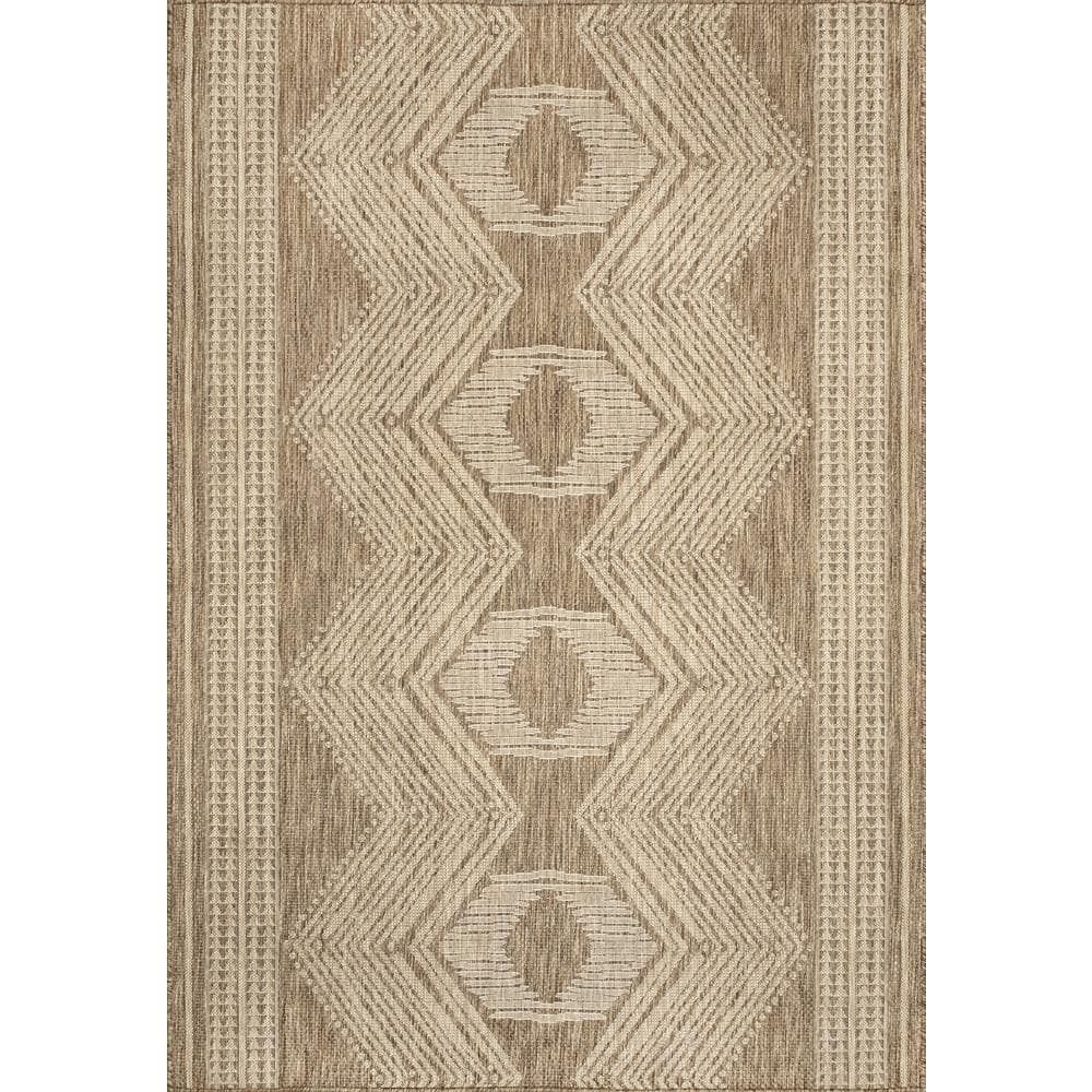 Tribal Geometric Light Brown Indoor/Outdoor Area Rug 7x9