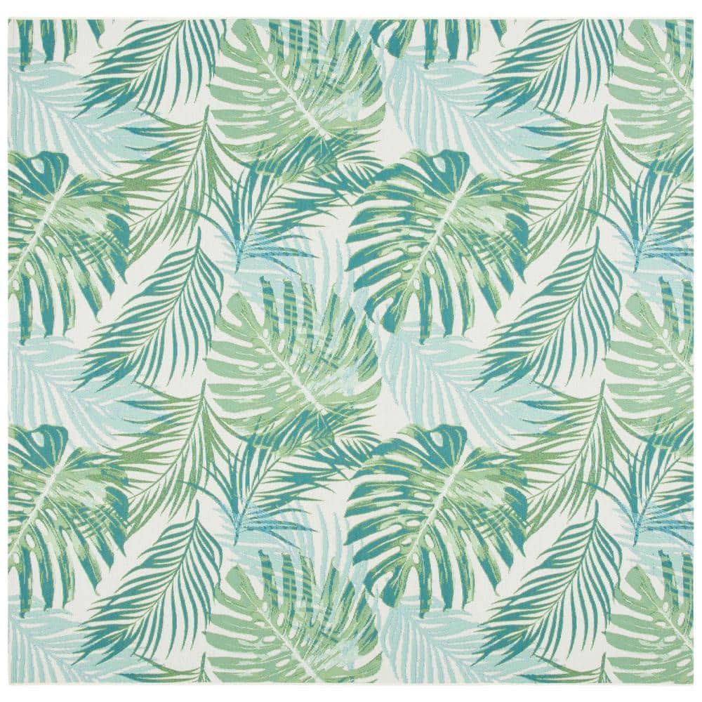 Barbados Green and Teal Tropical Botanical Square Indoor/Outdoor Rug