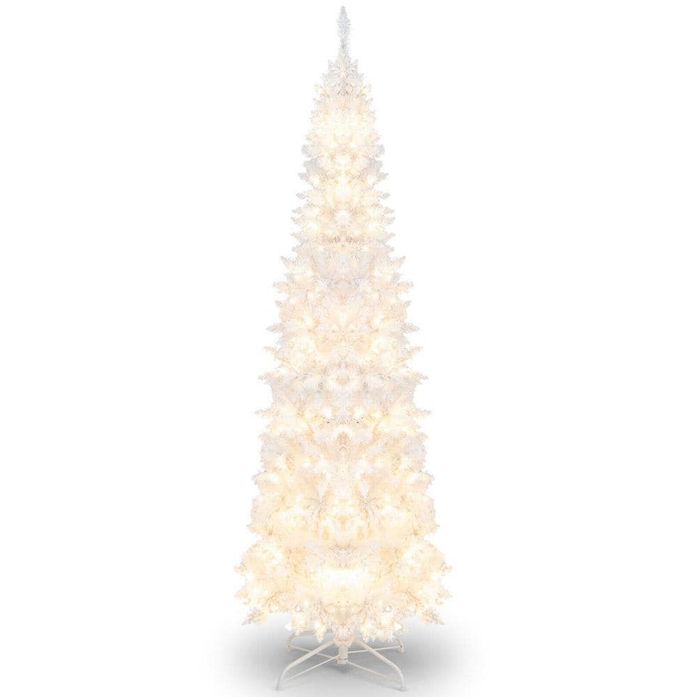 7 ft White Pre-Lit Pencil Christmas Tree with LED Lights